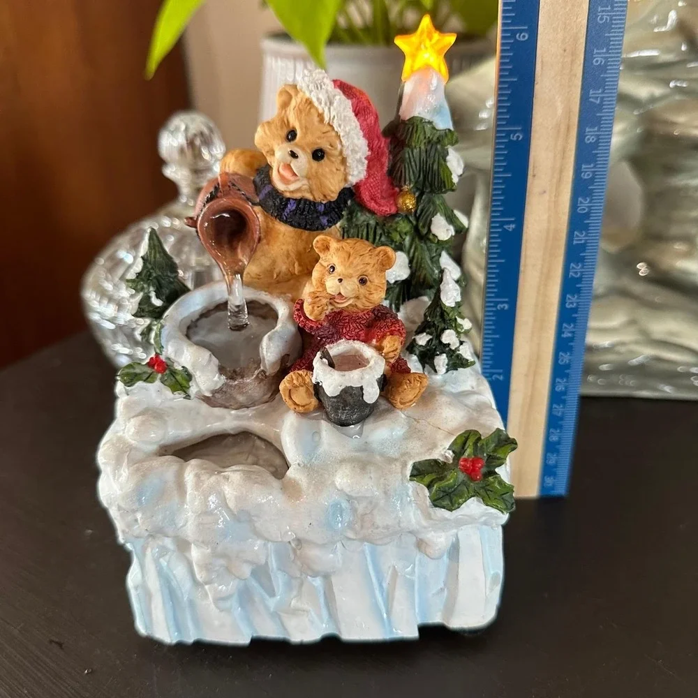 Vtg 90s Christmas Teddy Bear Water Fountain Lighted Tabletop Holiday Decor Retro